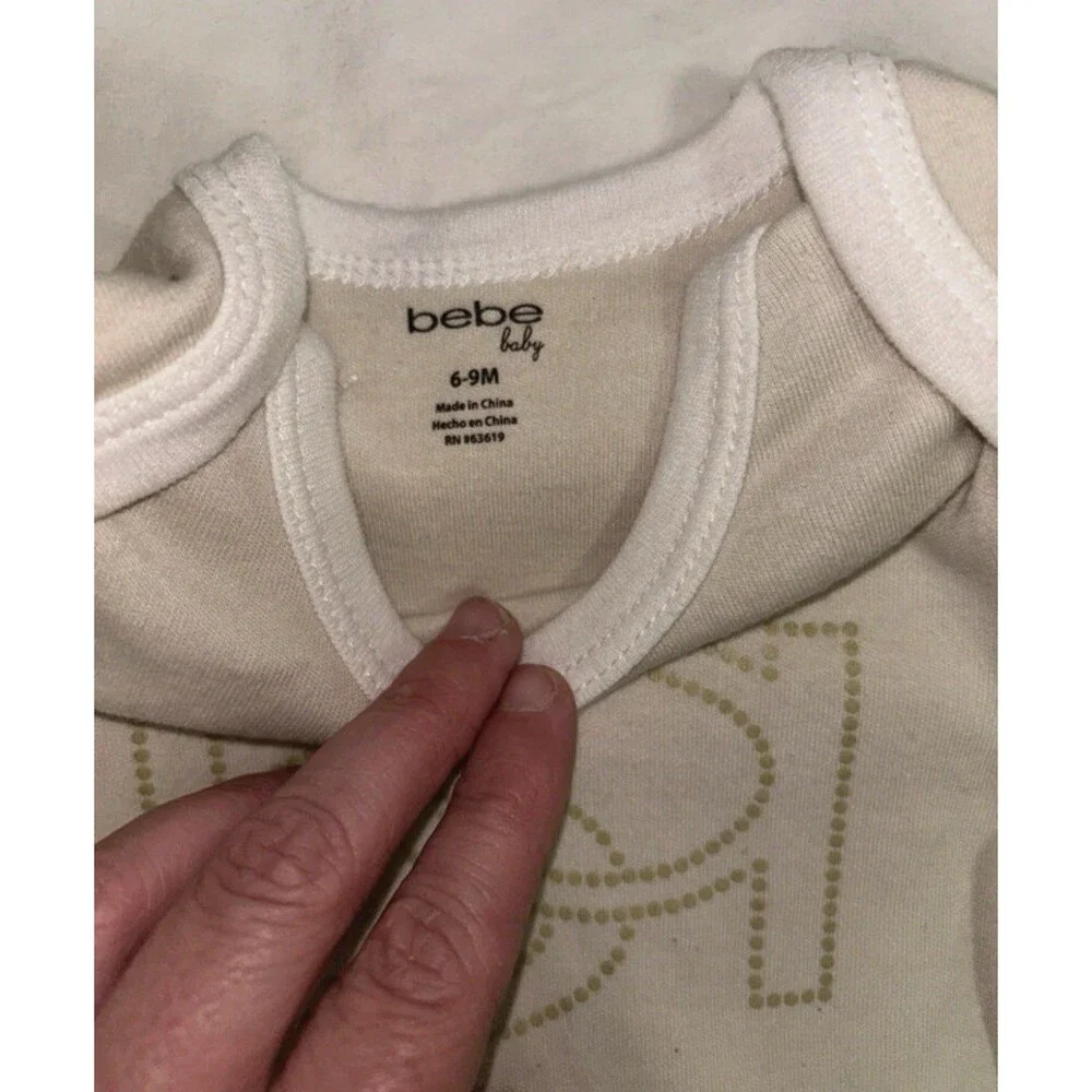 bebe baby Girls 6-9M Beige Logo Ruffle Sleeve Cotton Knit Snap Bodysuit
